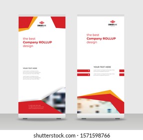 Red yellow Abstract Shapes Modern Exhibition Advertising Trend Business Roll Up Banner Stand Poster Brochure flat design template creative concept. White background Roll Up EPS. Presentation Cover