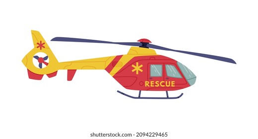 Red and Yellow Aircraft as Rescue Equipment and Emergency Vehicle for Urgent Saving of Life Vector Illustration