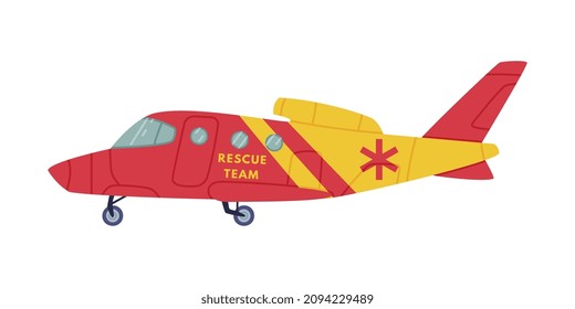 Red and Yellow Aircraft as Rescue Equipment and Emergency Vehicle for Urgent Saving of Life Vector Illustration