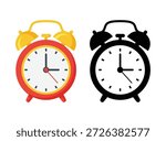 Red yellow alarm clock flat vector illustration on white for school time concept