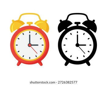 Red yellow alarm clock flat vector illustration on white for school time concept