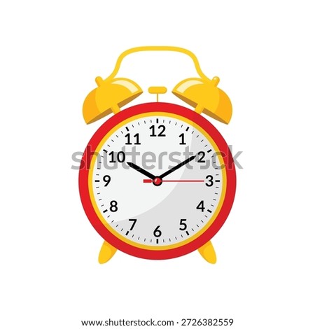 Red and yellow alarm clock flat vector illustration isolated on white background