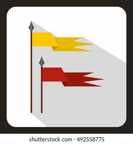 Red and yellow ancient battle flags icon in flat style on a white background vector illustration