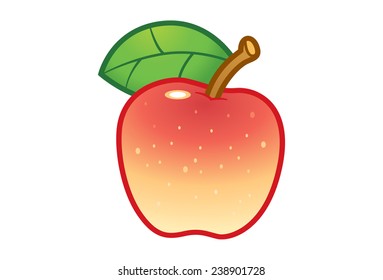 Red and yellow apple with green leaf