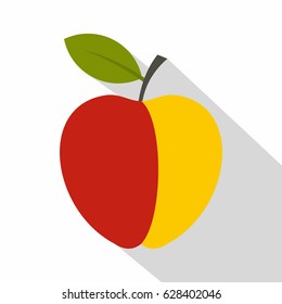 Red and yellow apple icon. Flat illustration of red and yellow apple vector icon for web on white background