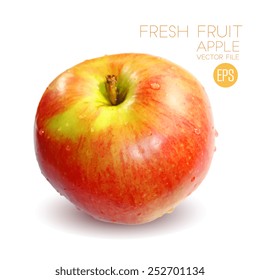 Red and yellow apple isolated on white background, beautiful fresh fruit. Vector illustration for advertising, packaging, banner, wallpaper.