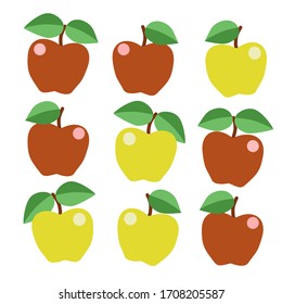 Red and yellow apple with leaf.