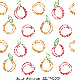 Red and yellow apricots, seamless pattern. Vector illustration of apricot, or peach.