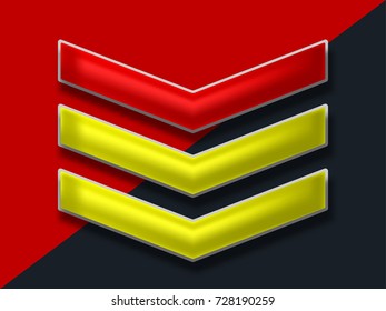Red and yellow arrowhead on two tone background. Vector illustration of arrow sign.