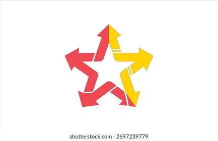 Flechas rojas y amarillas que forman una forma de estrella aislada sobre fondo blanco