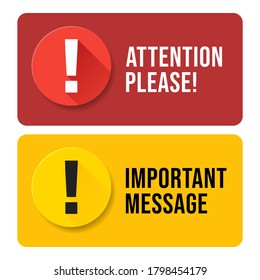 Red and yellow, attention please, bubble isolated on white. Simple style trend modern error logotype graphic art design element. Concept of web urgent message or caution info. Important message popup