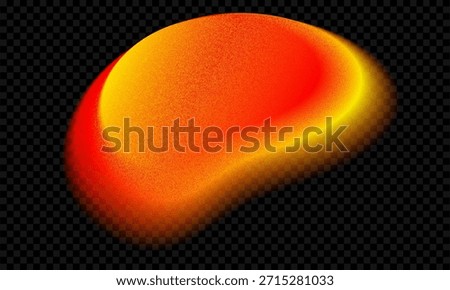 Red and yellow aura gradient. Color gradation shape with abstract grain. Blurry sunrise ombre palette spot on black background. Iridescent 3d geometric button. Vibrant y2k figure with glow and noise.