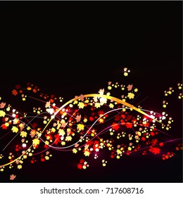 Red and yellow autumn leaves on a black background. Autumnal abstract background. Vector illustration.
