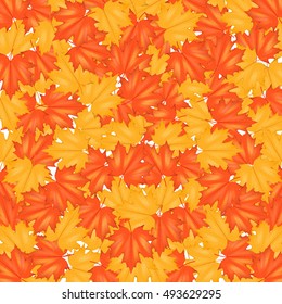 Red and Yellow Autumn Leaves Pattern Background. Square format. Vector Illustration isolated on white background.