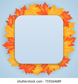 Red and Yellow Autumn Leaves Pattern Background with space for your text on background. Square format. Editable Vector Illustration