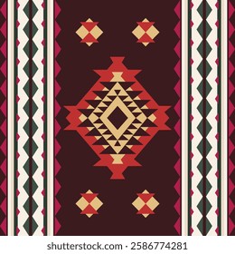 Red and yellow Aztec tribal seamless pattern. Native American Indian ornament. Navajo pattern. Geometry pattern, idea for textiles, rugs, curtains, and blankets. Folk print.