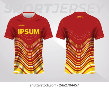 red yellow background for sports jersey pattern. color abstract geometric line texture background shirt front and back view mockup.