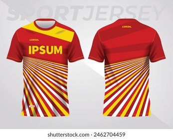 red yellow background for sports jersey pattern. color abstract geometric line texture background shirt front and back view mockup.