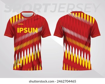 red yellow background for sports jersey pattern. color abstract geometric line texture background shirt front and back view mockup.