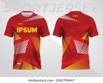 red yellow background for sports jersey pattern. color abstract geometric line texture background shirt front and back view mockup.