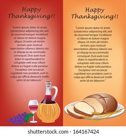 a red and yellow banners for thanksgiving day with text and food