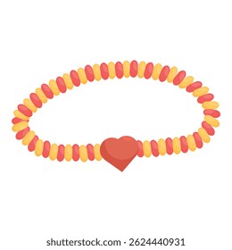 Contas vermelhas e amarelas formando uma pulseira com uma forma de coração para um presente de dia dos namorados