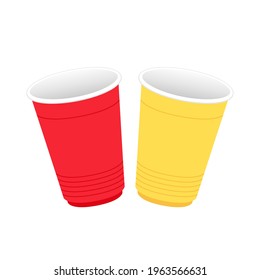 Red And Yellow Beer Cup Vector. Plastic Cup Isolated On White Background.