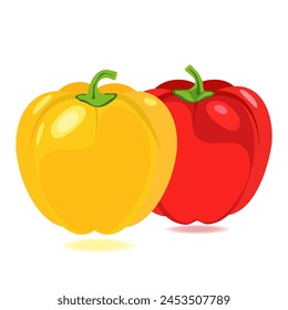 Verduras de pimiento rojo y amarillo sobre fondo blanco, diseño plano de Vector