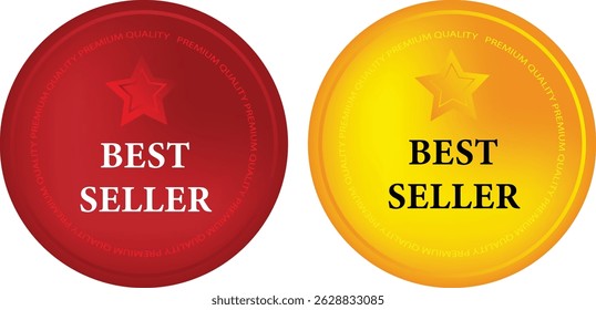 Red and Yellow Best Seller Badges with Glossy Circular Design