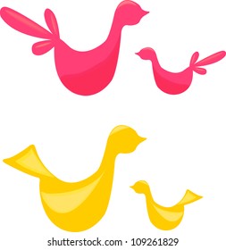 red and yellow birds  on a white background
