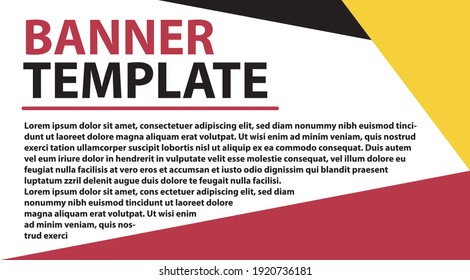Banners Web rojos, amarillos y negros, plantillas de tamaños estándar con espacio para fotos, diseño moderno