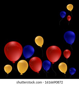 red and yellow and blue balloons floating on the black background