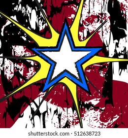 red, yellow and blue colored rock n roll grunge star vector background