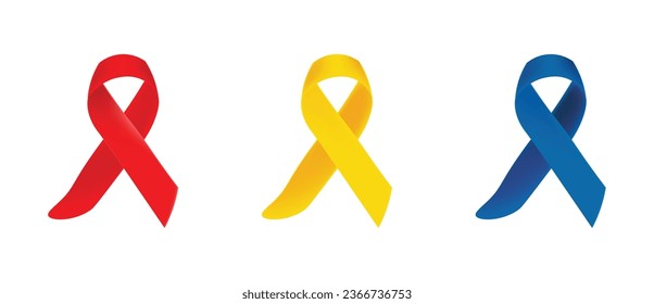 red yellow blue colorful ribbons isolated on white