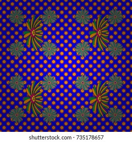 Red, yellow and blue colors vector seamless pattern with many flowers.