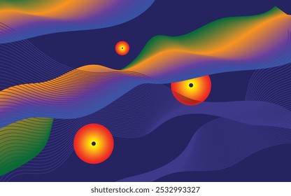 Red, Yellow and blue fluid wave with 3d abstract dark blurred gradient defocused shape background ,cover, landing page, wallpaper