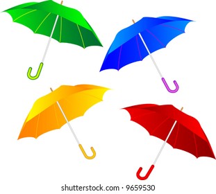 red, yellow, blue and green umbrella.