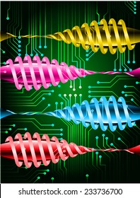 red yellow blue red Light Abstract Technology background for computer graphic website and internet, circuit board. sound wave. pixels. 