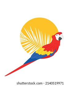 Red, yellow and blue macaw isolated on white background. Colorful Macaw Parrot. Mascot vector illustration. The scarlet macaw, Ara macao