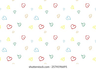 Red yellow blue orange hand drawn hearts Isolated transparent background Simple vector seamless pattern Lovely design Textiles Fabric Wallpaper Wrapping paper Valentine's Day Print fabrics Flat style