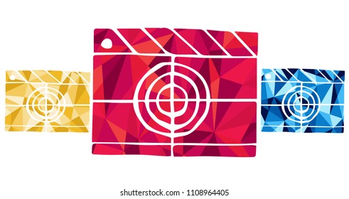 Red, Yellow and Blue Polygon Geometric Vector Illustration Flat Line Icon, Sign, Symbol of Film Movie Video. Graphic Design Outline Silhouette EPS10.