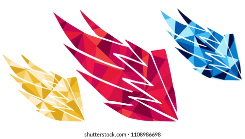 Red, Yellow and Blue Polygon Geometric Vector Illustration Flat Line Icon, Sign, Symbol of Wings Bird Decoration. Graphic Design Outline Silhouette EPS10.