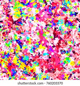 Red, yellow, blue, white splatter pattern. Seamless texture. Abstract vector background for web page, banners backdrop, fabric, home decor, wrapping
