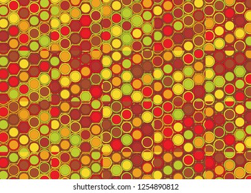 Red, yellow, brown vector abstract mosaic pattern. A completely new color illustration in a puzzle style. A new original texture for your design. Polygonal background. Hex tile asymmetrical pattern