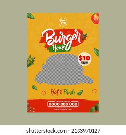 Red and Yellow Burger House Menu template 