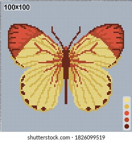 red and yellow butterfly, pattern for cross-stitch or knitting, vector image