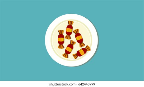 Red and Yellow Candy Plate Dish - Food Vector Illustration