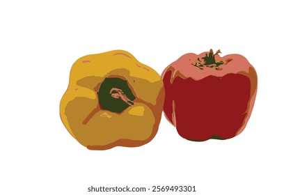 red yellow capsicum vector in white 