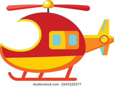 Vetor de Ilustração de Helicóptero de Desenho Animado Vermelho e Amarelo
