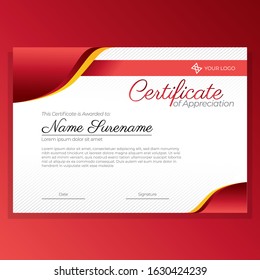 Red and Yellow certificate of appreciation design template with luxury and modern style vector image